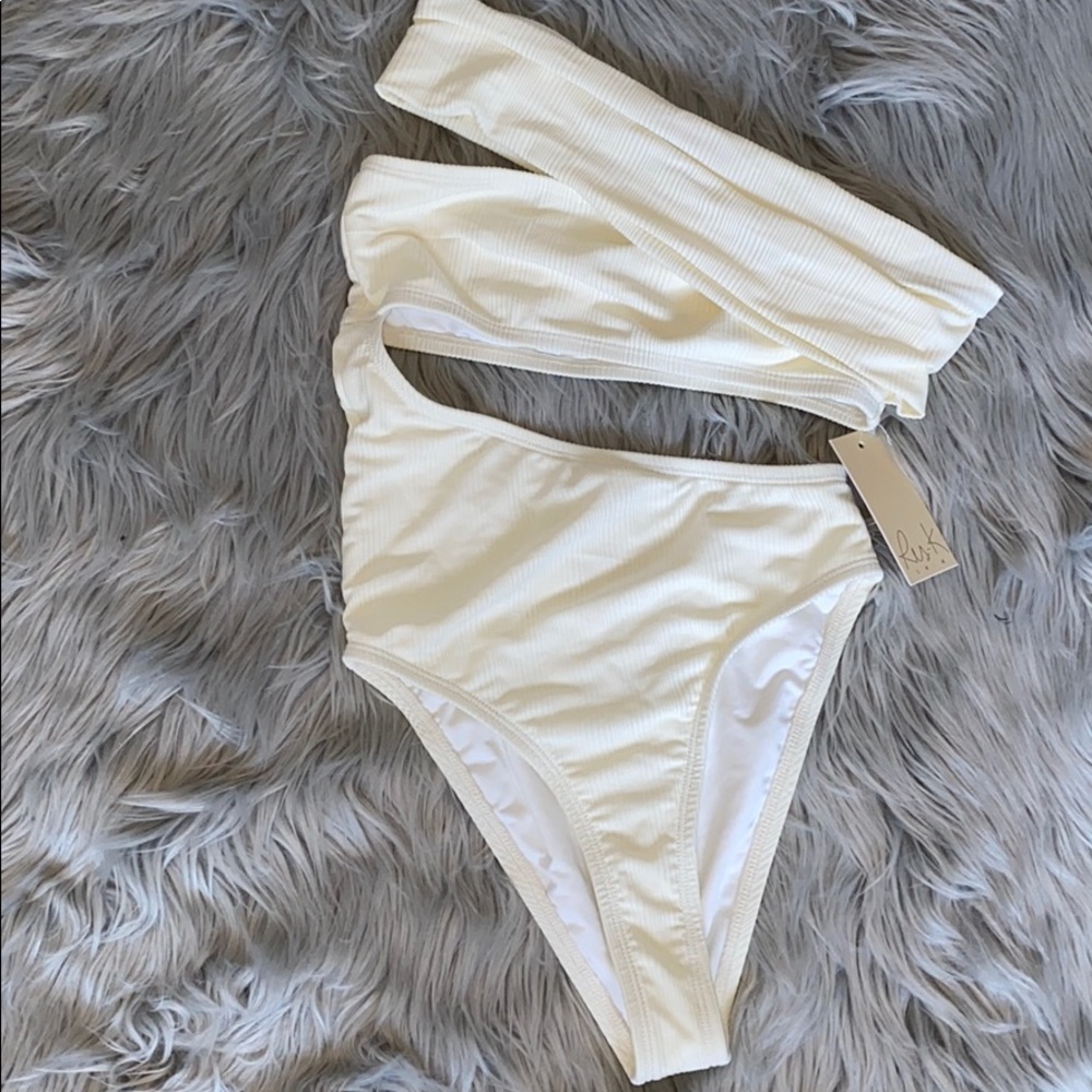 One shoulder cream one piece